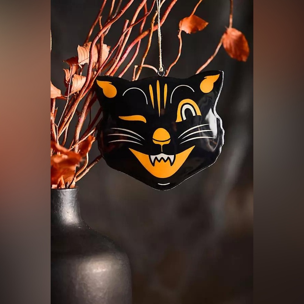 Pair Of Anthropologie Enamelware Spooky Halloween Black Cat Ornament NWT - Picture 3 of 7